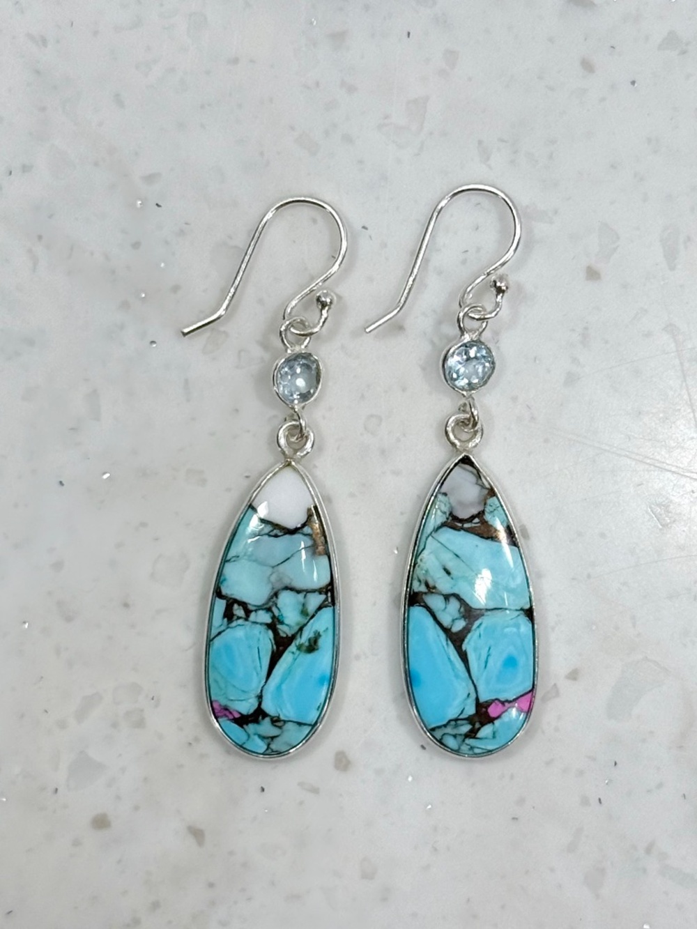 .925 Sterling Silver Cotton Candy Turquoise/Blue Topaz